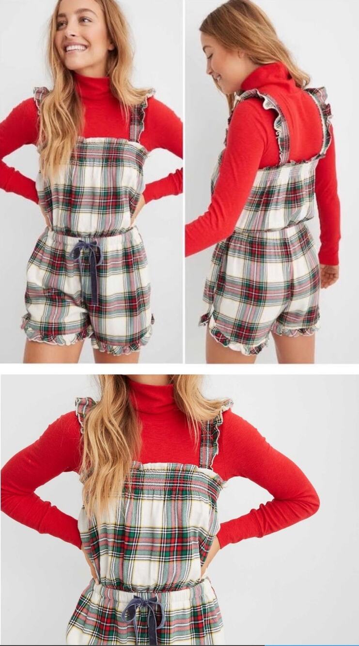 NWT Aerie Holiday Plaid Sleep Romper – Women’s Size Large